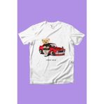 Widi Sevimli Ayıcık Baskılı Arabalı Ayıcık Kız Çocuk Erkek Çocuk %100 Pamuk Beyaz T-Shirt - Kırmızı - 13 - 14 Yaş