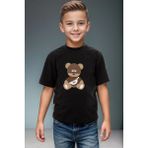 Widi Sevimli Ayıcık Baskılı Cool %100 Pamuk Erkek Çocuk Kız Çocuk Yüksek Kaliteli Premium Siyah T-Shirt - Haki - 3XL