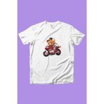 Widi Sevimli Motorlu Ayıcık Tedy Baskılı %100 Pamuk Erkek Çocuk Kız Çocuk Beyaz T-Shirt - Siyah - 13 - 14 Yaş