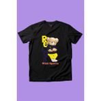 Widi Sevimli Relax Tedy Ayı Baskılı %100 Pamuk Kız Çocuk Erkek Çocuk Siyah T-Shirt - 13 - 14 Yaş