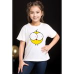Widi Sevimli Şaşkın Civciv Göz Baskılı %100 Pamuk Kız Erkek Çocuk Beyaz T-Shirt - Kırmızı - 3 - 4 Yaş