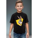 Widi Tavşan Baskılı Premium Kız Çocuk Erkek Çocuk Siyah T-Shirt - 15 - 16 Yaş