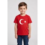 Widi Türk Bayraklı Ay Yıldız Baskılı Kırmızı Çocuk Tişört - 23 Nisan & 29 Ekim Gösteri T-Shirtü - Gri - XL
