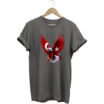 Widi Türkiye Ay Yıldız Türk Bayrağı Kartal Tasarım Baskılı %100 Pamuk Regular Fit Bisiklet Yaka T-Shirt - 2XL - Gri