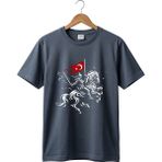 Widi Unisex Ay Yıldız Türk Bayraklı Atlı Savaşçı Tasarım Baskılı %100 Pamuk Bisiklet Yaka Basic T-Shirt - Antrasit Gri - 2XL