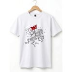 Widi Unisex Ay Yıldız Türk Bayraklı Atlı Savaşçı Tasarım Baskılı %100 Pamuk Bisiklet Yaka Basic T-Shirt - Beyaz