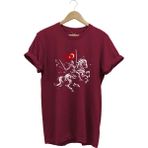 Widi Unisex Ay Yıldız Türk Bayraklı Atlı Savaşçı Tasarım Baskılı %100 Pamuk Bisiklet Yaka Basic T-Shirt - Bordo - 3XL