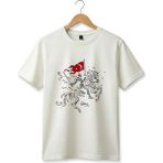 Widi Unisex Ay Yıldız Türk Bayraklı Atlı Savaşçı Tasarım Baskılı %100 Pamuk Bisiklet Yaka Basic T-Shirt - Ekru - 3XL