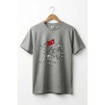 Widi Unisex Ay Yıldız Türk Bayraklı Atlı Savaşçı Tasarım Baskılı %100 Pamuk Bisiklet Yaka Basic T-Shirt - Gri Melanj - 2XL