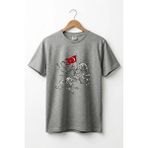 Widi Unisex Ay Yıldız Türk Bayraklı Atlı Savaşçı Tasarım Baskılı %100 Pamuk Bisiklet Yaka Basic T-Shirt - Gri Melanj