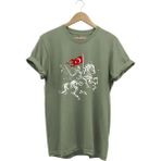 Widi Unisex Ay Yıldız Türk Bayraklı Atlı Savaşçı Tasarım Baskılı %100 Pamuk Bisiklet Yaka Basic T-Shirt - Haki - 2XL