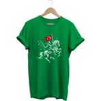 Widi Unisex Ay Yıldız Türk Bayraklı Atlı Savaşçı Tasarım Baskılı %100 Pamuk Bisiklet Yaka Basic T-Shirt - Yeşil - XL