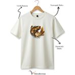 Widi Unisex Balıkçı Sazan Balığı Baskılı %100 Pamuk Bisiklet Yaka Basic Tişört - Ekru - 2XL