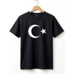 Widi Unisex Türkiye Ay Yıldız Bayrak Baskılı Regular Fit %100 Pamuk Bisiklet Yaka Kısa Kol Çocuk T-Shirt - Siyah - 15-16 Yaş