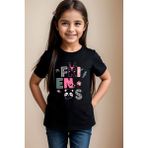 Widi Yazı Baskılı Panda ve Tavşan Detaylı Kız Çocuk Erkek Çocuk Siyah T-Shirt - Mavi - 3XL