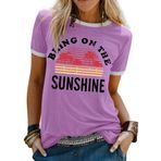 WIEIYM Kadın Tişörtleri Bring On The Sunshine Tişört Yuvarlak Yaka Kısa Kollu Günlük Tişört Mektup Baskılı Bluz Üstler S-XXL, A-mor, M