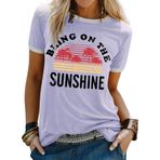 WIEIYM Tişört Kadın Bring On The Sunshine Tişört Yazlık Günlük Tişört Yuvarlak Yaka Kısa Kollu Tişört Mektup Baskılı Bluz Üst Giyim S-XXL, A-lila, XL