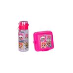 Wiggle L.O.L 2'li Set, 4 Bölmeli Çocuk Beslenme Kabı Kaşık Çatallı, 500ml Pipetli Askılı Su Matarası, Pembe