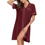 Wikoan Kadın Gecelikler Kadınlar için Gecelikler Düğme Aşağı Gecelik Erkek Arkadaş V-Boyun Pijama Pijama Elbise, bordo, S