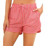 Wikoan Kadın Şortları, Süper Yumuşak Boxer Salon Şortları Sevimli Ekose Baskılı Pijama Altı Cepli İpli S-XXL, kırmızı, XXL