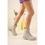 Wilcoom Kadın Kaymaz Tabanlı Yandan Fermuarlı Gri Cilt Bot