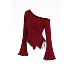 Wild Flower Bordo Uzun Kollu Asimetrik Yaka Drapeli Yan Bağlamalı Bluz Üst