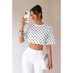 Wild Flower Kadın Puantiye Desenli Crop Tişört Basic Oversize Yazlık Bluz