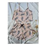 Wild Wake Pembe Kaplan Desenli Saten İkili Şortlu Pijama Takımı Gecelik