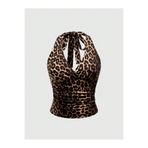 Wildco Leopar Desenli Boyundan Bağlamalı Drapeli Crop Bluz Slim Fit Kadın Bluz