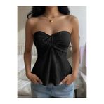 Wildco Siyah Fisto Detaylı Straplez Peplum Bluz Kadın Yazlık Şık Crop Bluz, Siyah Volanlı Kadın Bluz
