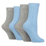 Wildfeet 4'lü paket kadın kaşmir çorap, kabarcıksız yumuşak çorap, çizme kadın, Mavi Gri, 37-42