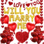 Will You Marry Me Deko - 545 Adet Evlilik Teklifi Nişan Dekorasyon Seti Lateks Balonlar Afiş Kalp Gül Yaprakları Asma Süslemeleri Aşk Kalpli Sevgililer Günü Düğün Evlilik Teklifi İtirafları