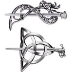 WILLBOND 2 Adet Kelt Saç Aksesuarları Ejderha Firkete Saç Çubukları Üçgen Klipsler Kaydırmalı Pin Saç Çubuğu Klipsler Kelt Düğümü Viking Takı Kadınlar ve Kadınlar için