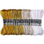WILLBOND 24 adet metalik nakış ipliği, simli nakış, floş işleme, floş kanaviçe ipliği, altın ve gümüş polyester iplik, arkadaşlık bileklikleri, nakış ipliği, el işleri için iplik