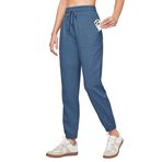 Willit Kadın Keten Pantolon Joggers Günlük Hafif Salon Pamuklu Keten Seyahat Plaj Yaz Cepli Pantolon 25.5"/28", Kot Mavisi, S