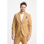 Wilson Erkek Camel Pamuk Karışımlı Serin Tutan Yazlık Kumaş Slim Fit Yarım Astarlı Spor Blazer Ceket Camel 58