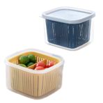 Wilsonzin Süzgeçli saklama kabı (13 x 12 x 9 cm) BPA içermeyen soğutucu dolap saklama kutusu, ayarlanabilir 2 bölmeli mutfak düzenleyici, meyve, sebze, salata saklamak için (2'li paket)