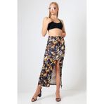 Win Moda Dalgıç Kumaş Yırtmaçlı Uzun Etek Çok Renkli Desen 92 cm Rahat ve Şık - XS