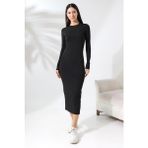 Win Moda Düz Siyah Kalem Elbise / Long Dress - 001 Siyah