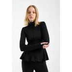 Win Moda Kadın Kışlık Şardonlu Dalgıç Kumaş Fermuarlı Parmak Geçmeli Volanlı Spor Ceket - XL - Siyah