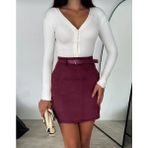 Win Moda Süet Etek Kısa Kemerli / Belt Suede Skırt Model - Bordo - XS