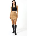 Win Moda Süet Etek Kısa Kemerli / Belt Suede Skırt Model - Taba - XS