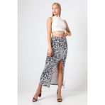 Win Moda Uzun Yırtmaçlı Etek Dalgıç Kumaş Zebra Desenli 92 cm Şık ve Rahat - Siyah - Beyaz - Zebra - XL