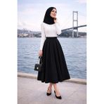 Win Moda Winmoda Double Kumaş Yarım Pat Fermuarlı Yüksek Bel Pileli Tesettür Etek S/xl Beden Aralığı 4 Alternatif Renk Seçenekli - Siyah