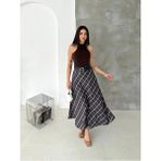 Win Moda Winmoda Kadın Ekose Kemerli Uzun Etek Tesettür Uyumlu Kloş Model 2625 EKOSE-1 - 0-Lacivert