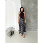 Win Moda Winmoda Kadın Ekose Kemerli Uzun Etek Tesettür Uyumlu Kloş Model 2625 EKOSE-2 - 000-Siyah