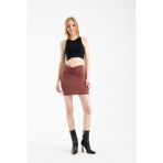 Win Moda Yeni Sezon Kadın Mini Etek Drapeli Büzgülü Sandy Kumaş Astarlı Likralı Şık Xs/2xl 3 Renk - Kiremit