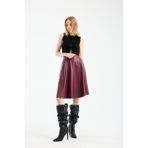 Win Moda Yeni Sezon Winmoda Içi Kadife Suni Deri Diz Boyu Çan Etek Likralı Lastikli Bel S/xl 4 Renk - Bordo