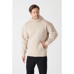 Windy Island Erkek Oversize % 100 Pamuk Içi Polarlı Yumuşak Dokulu Basic Kapüşonlu Sweatshirt - Bej