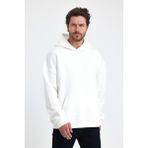 Windy Island Erkek Oversize % 100 Pamuk Içi Polarlı Yumuşak Dokulu Basic Kapüşonlu Sweatshirt - Ekru - XXL/STD